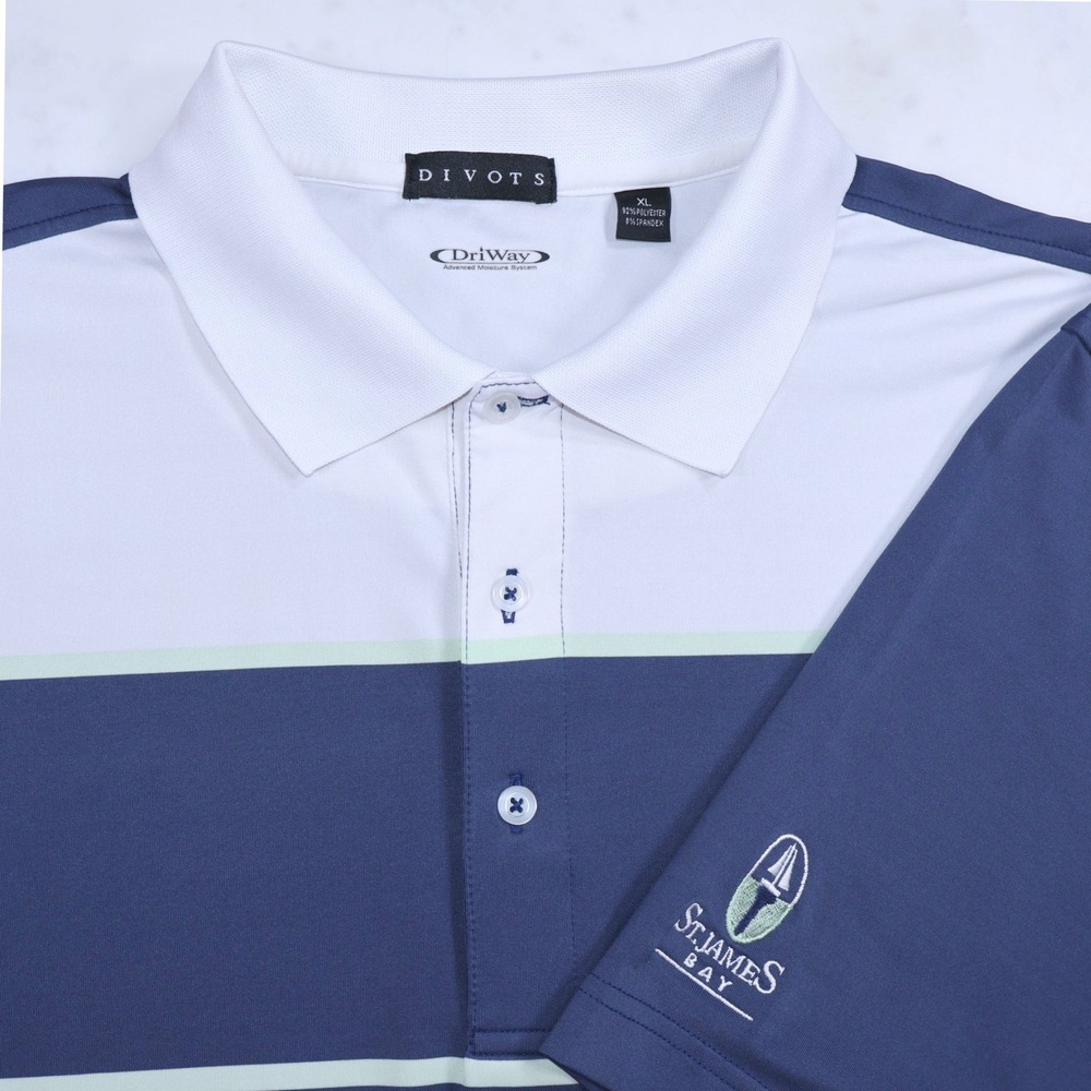 Divots‎ Mens XL St. James Bay Golf DriWay Polo Shirt Navy White Mint Performance